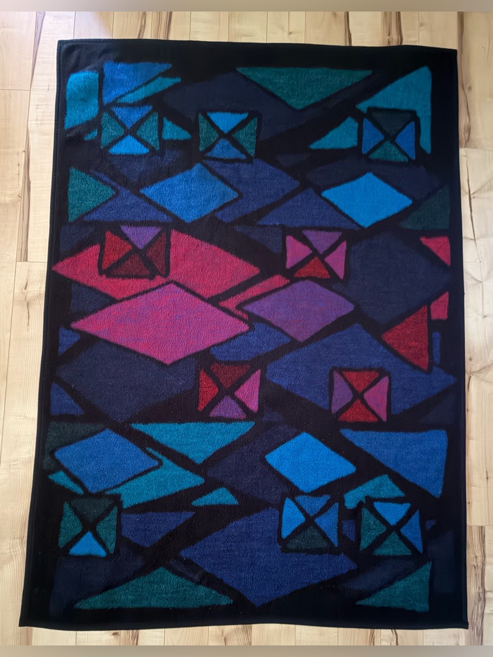 Vintage multicoloured reversible Biederlack acrylic throw blanket